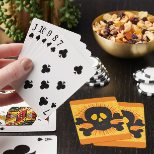 Bold Skull and Crossbones with Orange Burst Poker Cards