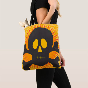 Bold Skull and Crossbones with Orange Burst Tote Bag