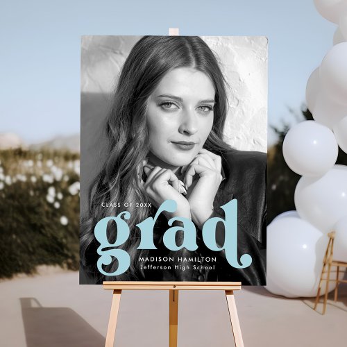 Bold Sky Blue Type Photo Graduation Party Sign