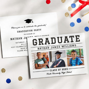 Bold Slab Serif Graduation Party Graduate Letterpress Photo Cards
