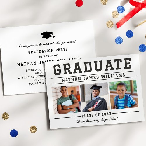 Bold Slab Serif Graduation Party Graduate Letterpress Photo Cards
