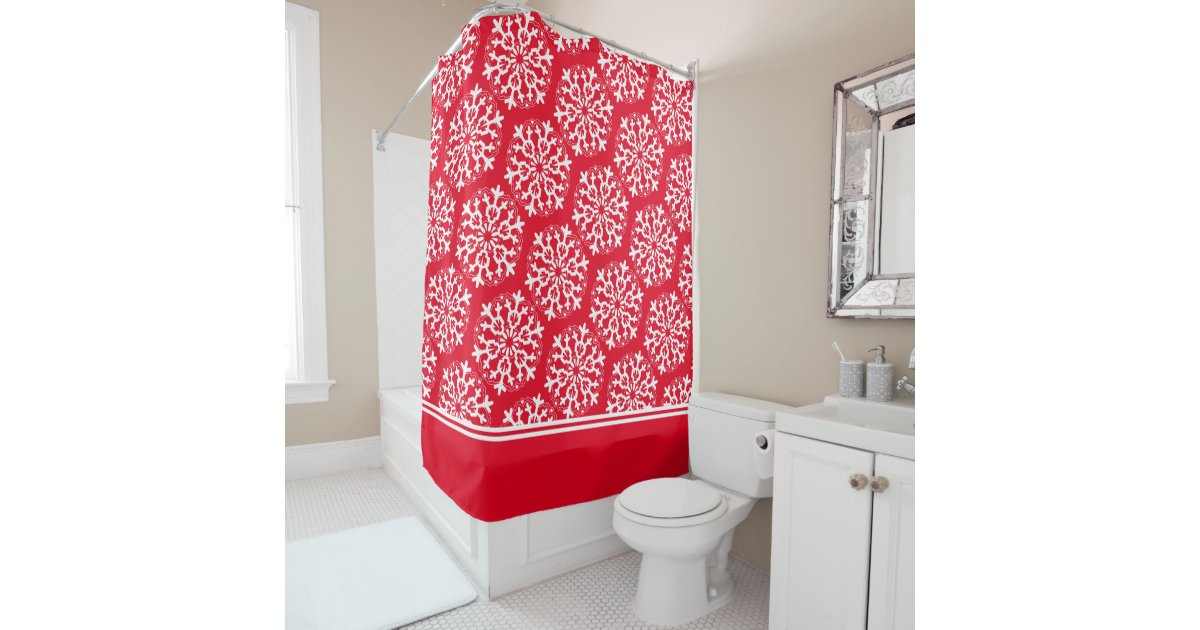 Bold Snowflake Mandala On Bright Red Shower Curtain Zazzle Com