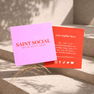 Bold Social Media Manager Pink/Red Square Business Card