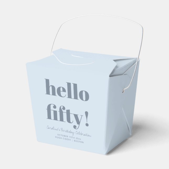 Bold Soft Blue Modern 50th Birthday Custom Favor Boxes (Front Side)
