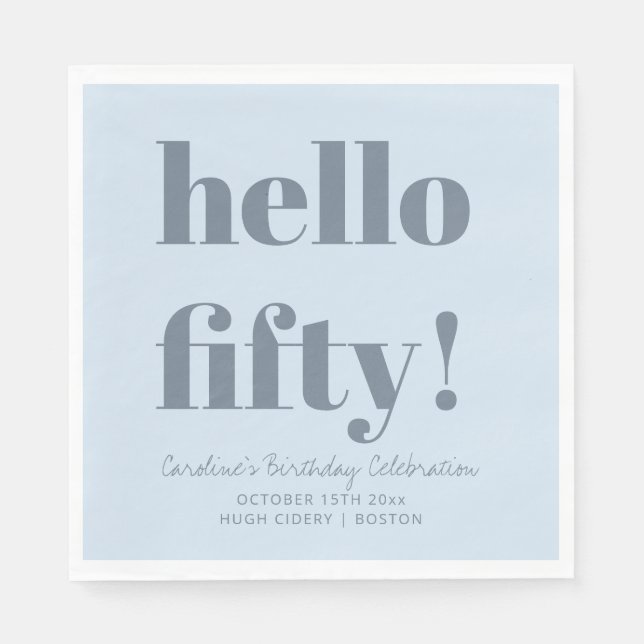 Bold Soft Blue Modern 50th Birthday Custom Napkins (Front)