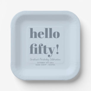 Bold Soft Blue Modern 50th Birthday Custom Paper Plates