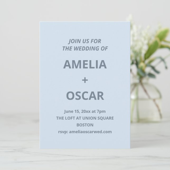 Bold Soft Blue Modern Minimal Wedding Typography Invitation (Standing Front)