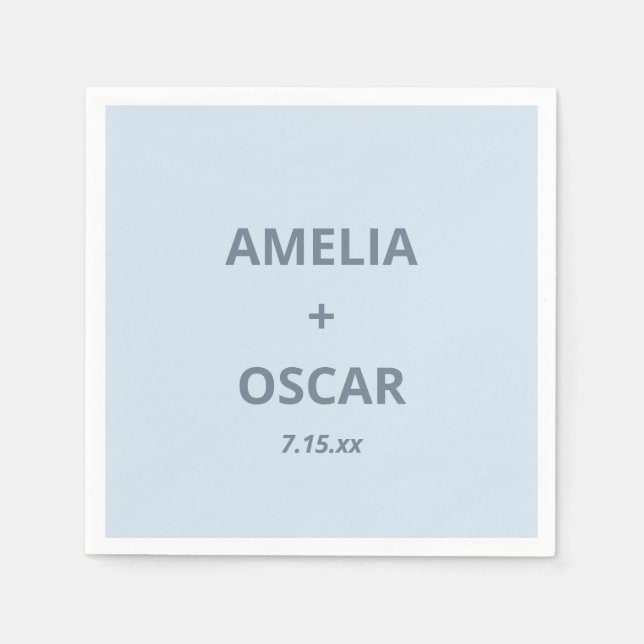 Bold Soft Blue Modern Wedding Names Date Custom Napkins (Front)