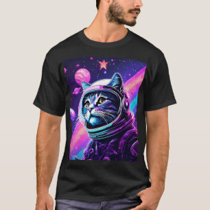 Bold Space Cat Adventure – Retro Vaporwave Galaxy T-Shirt