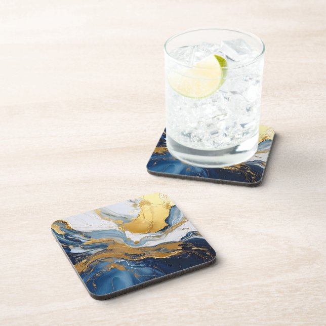 Bold Splash of Gold and Blue Beverage Coaster (Right Side)