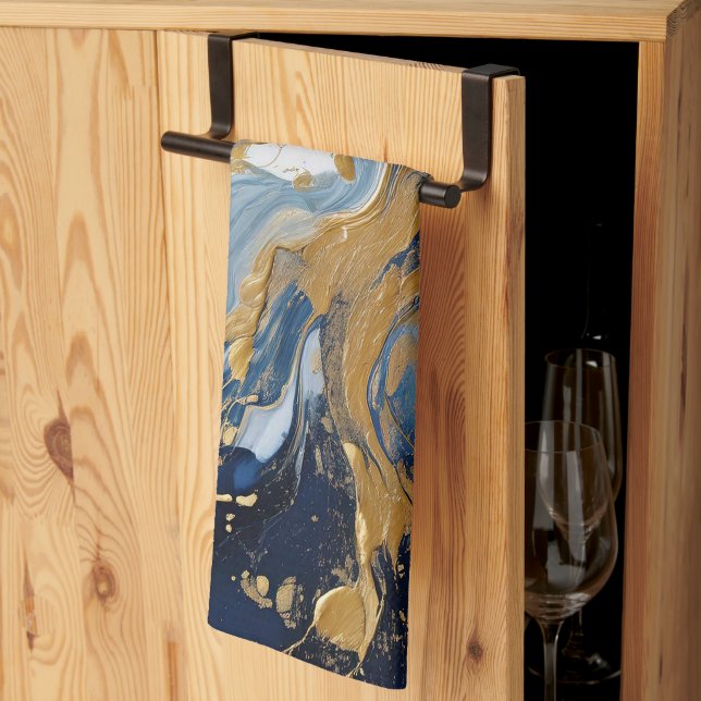 Bold Splash of Gold and Blue Kitchen Towel (Thirds Fold)