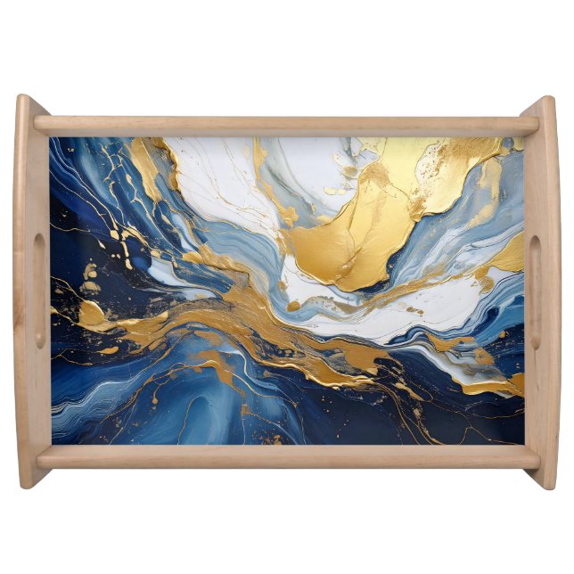 Bold Splash of Gold and Blue Serving Tray (Front)