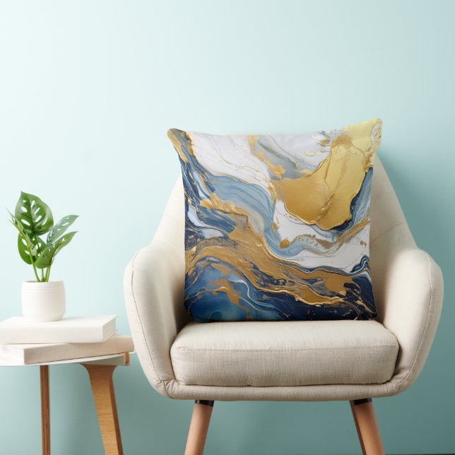 Bold Splash of Gold and Blue Throw Pillow (Chair)