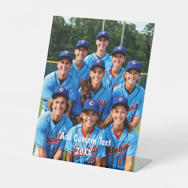 Bold sports team photo personalized team sport  pedestal sign (Front)