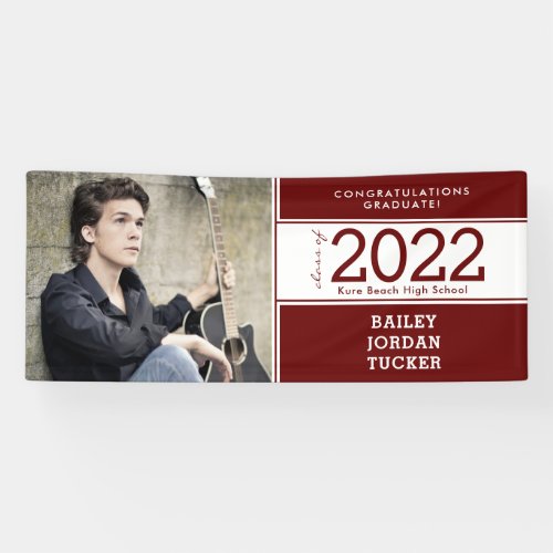 Bold Sporty Dark Red Burgundy Photo Graduation Banner