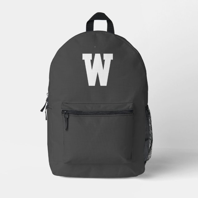 Bold Sporty Monogram | Dark Gray Personalized  Printed Backpack (Front)