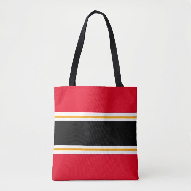 Bold Sporty Red Black White Orange Racing Stripes Tote Bag (Front)