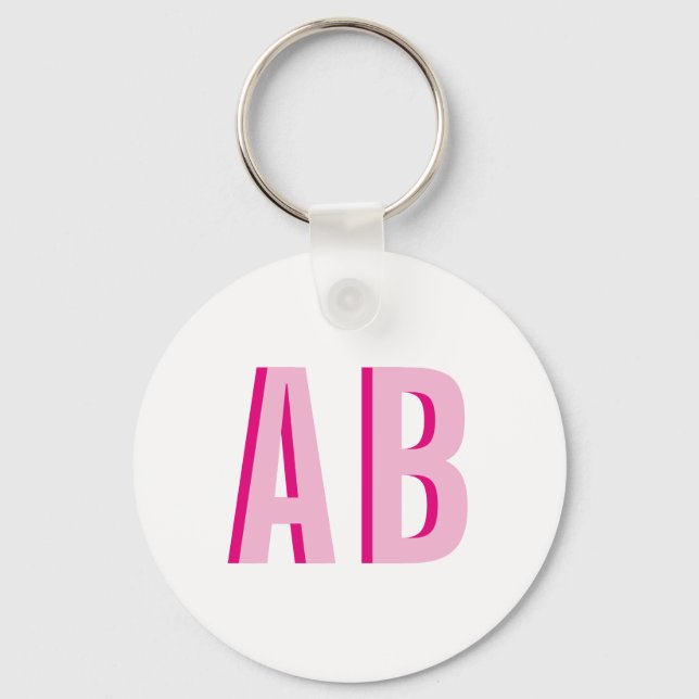 Bold Stacked Pink 2 Letter Monogram Keychain (Front)