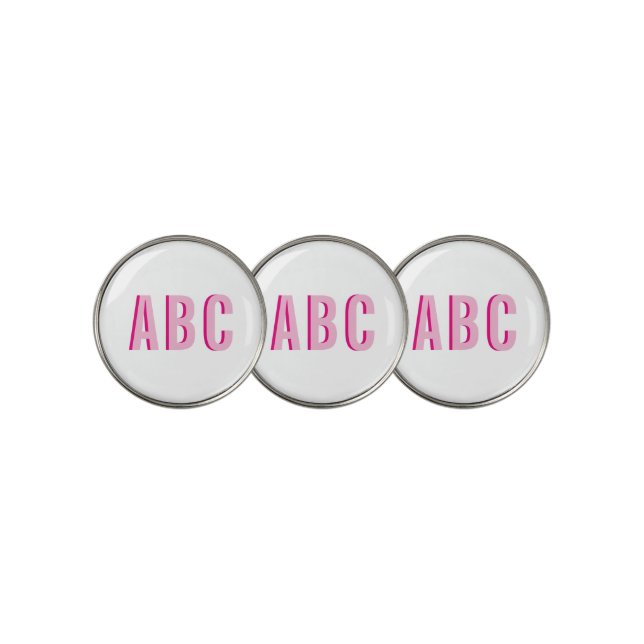 Bold Stacked Pink 3 Letter Monogram Golf Ball Marker (3 Up)