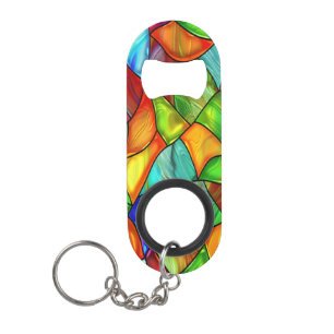Bold Stained Glass Design Keychain Bottle Opener