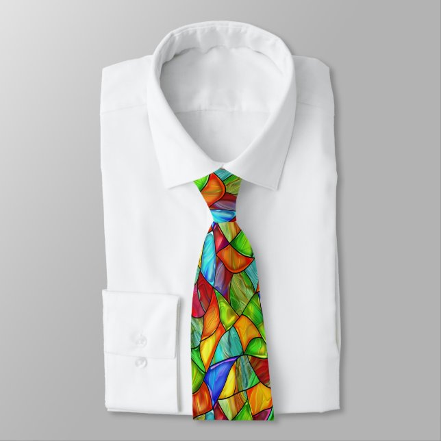  Bold Stained Glass Design Neck Tie (Tied)