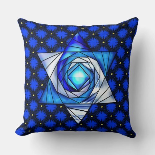 Bold Stained Glass Magen David Throw Pillow