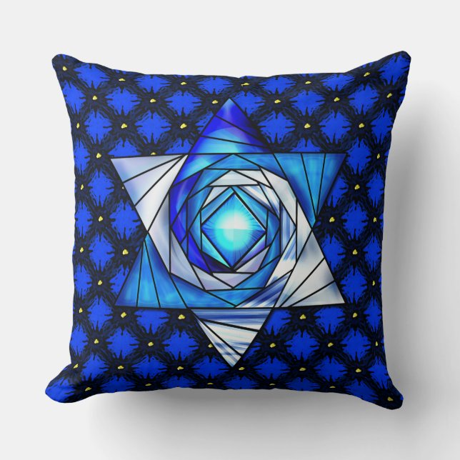 Bold Stained Glass Magen David Throw Pillow (Front)