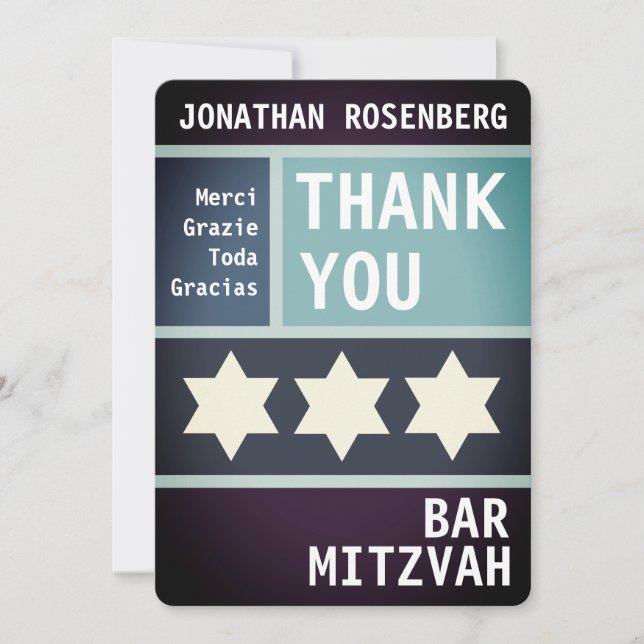 Bold Star of David Bar Mitzvah Thank You Card (Front)