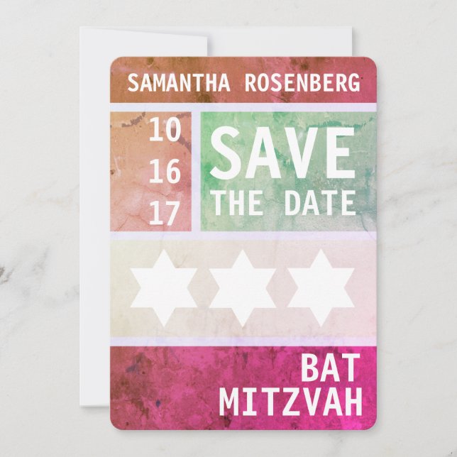 Bold Star of David Bat Mitzvah Save the Date (Front)