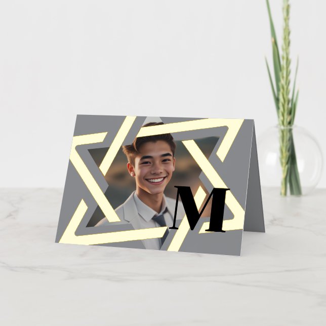 Bold Star of David Photo Thank You Monogram Foil Holiday Card (Front)