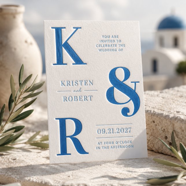 Bold Statement Monogram Wedding Letterpress Invitation (Simulated invitation)