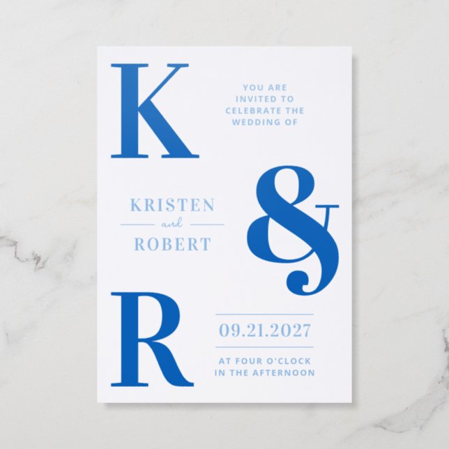 Bold Statement Monogram Wedding Letterpress Invitation (Front)