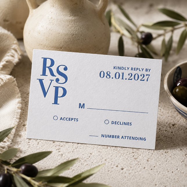 Bold Statement Monogram Wedding  Letterpress RSVP Cards (Simulated card on table)