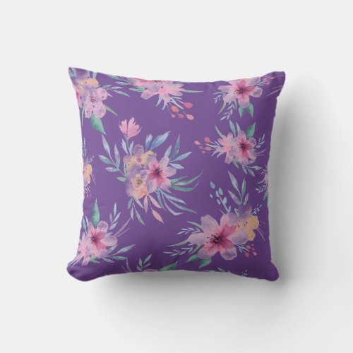 Bold Statement Vintage Antique Watercolor Flowers Throw Pillow