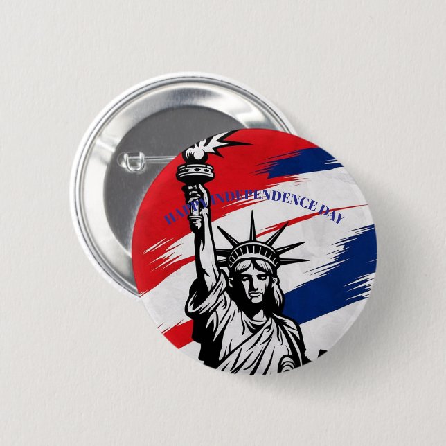 Bold Statue of Liberty Stripes Patriotic Custom  Button (Front & Back)