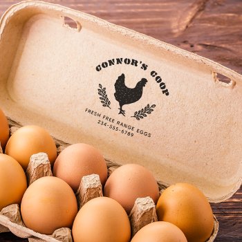 Bold Stencil Farm Name Rustic Chicken Egg Self-inking Stamp by Cali_Graphics at Zazzle