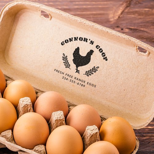 Bold Stencil Farm Name Rustic Chicken Egg Self_inking Stamp