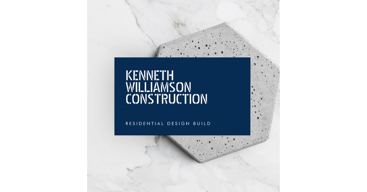 Bold Stenciled Blue Construction Business Card | Zazzle