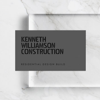 Bold Stenciled Dark Gray Construction Business Card by 1201am at Zazzle