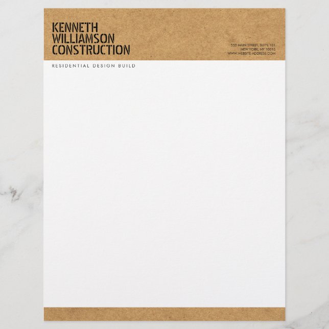 Bold Stenciled Particle Board Construction Letterhead (Front)
