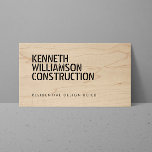 Bold Stenciled Wood Construction Business Card<br><div class="desc">Your name or business name is shown in a bold,  stencil-style font on a maple plywood background image on this construction or builder's business card template. The aesthetic is carried over onto the back of the card. © 1201AM CREATIVE</div>