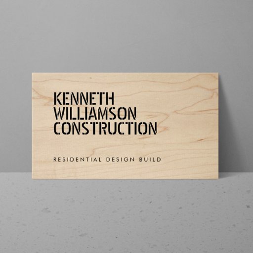 Customizable Bold Stenciled Wood Construction Business Card