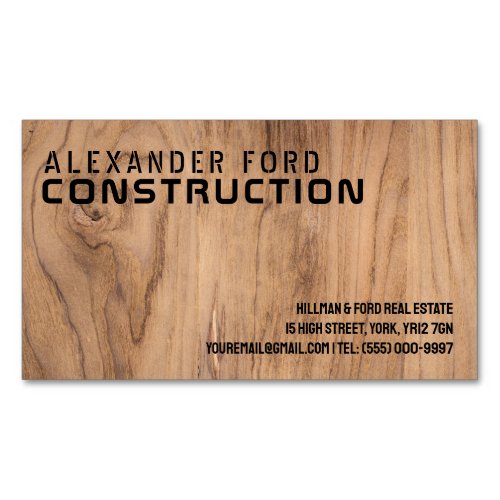 Bold Stenciled Wood Construction Business Card