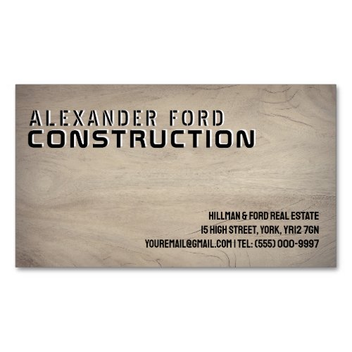 Bold Stenciled Wood Construction Business Card