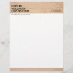 Bold Stenciled Wood Construction Letterhead<br><div class="desc">Coordinates with the Bold Stenciled Wood Construction Business Card Template by 1201AM. Your name or business name is shown in a bold,  stencil-style font on a maple plywood background image on this construction or builder's letterhead template. © 1201AM CREATIVE</div>