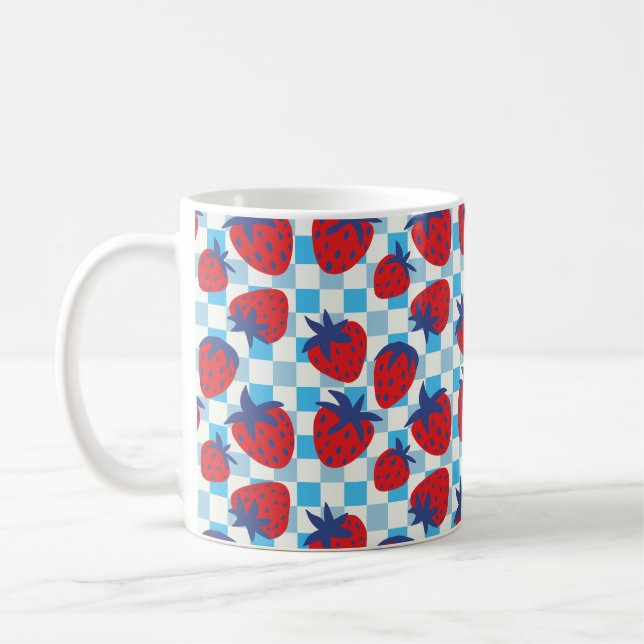 Bold Strawberry Checkerboard Pattern Coffee Mug (Left)