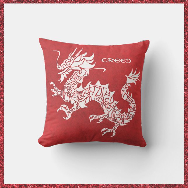Bold Striking Red and White Dragon  Throw Pillow (Creator Uploaded)