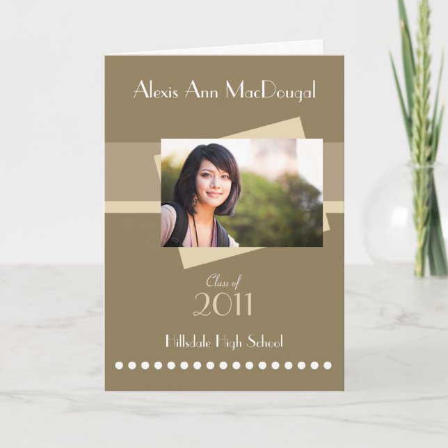 Bold Stripe Folded Graduation Invitation (tan) (Front)