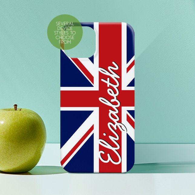 Bold Stripe Pattern - Union Jack Flag Script Name Iphone Case (Personalized Phone Case with Custom Photos and Text)
