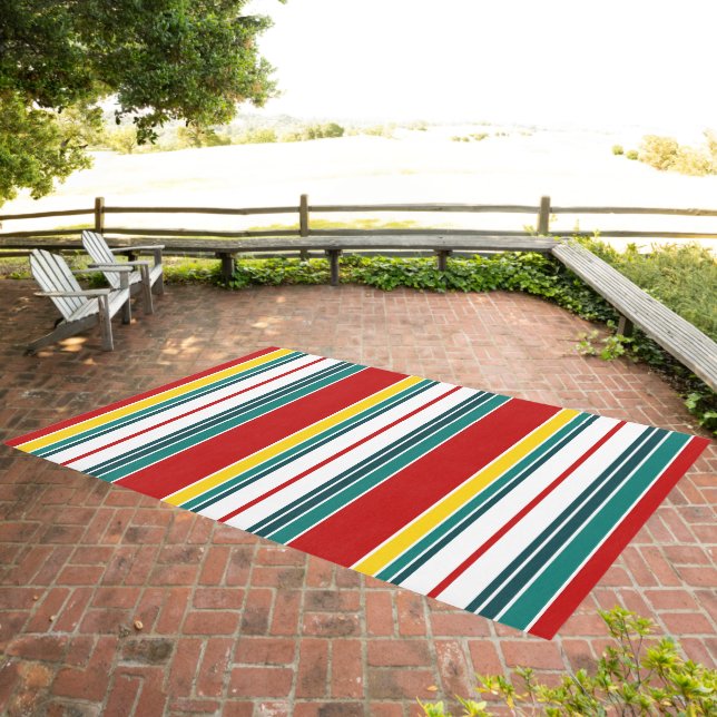 Bold Striped Navy, Red, Turquoise and Yellow Outdoor Rug (Insitu (Outdoor 3))